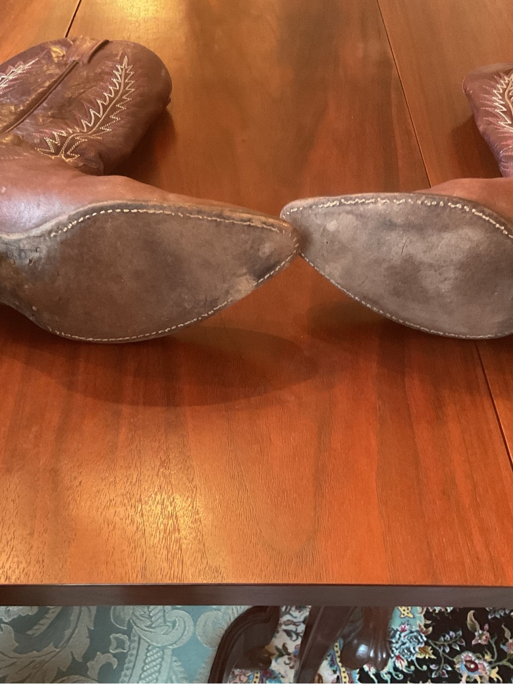 Tony Lama Burgundy Leather Western Boots with Decorative Stitching - Picture 10 of 11